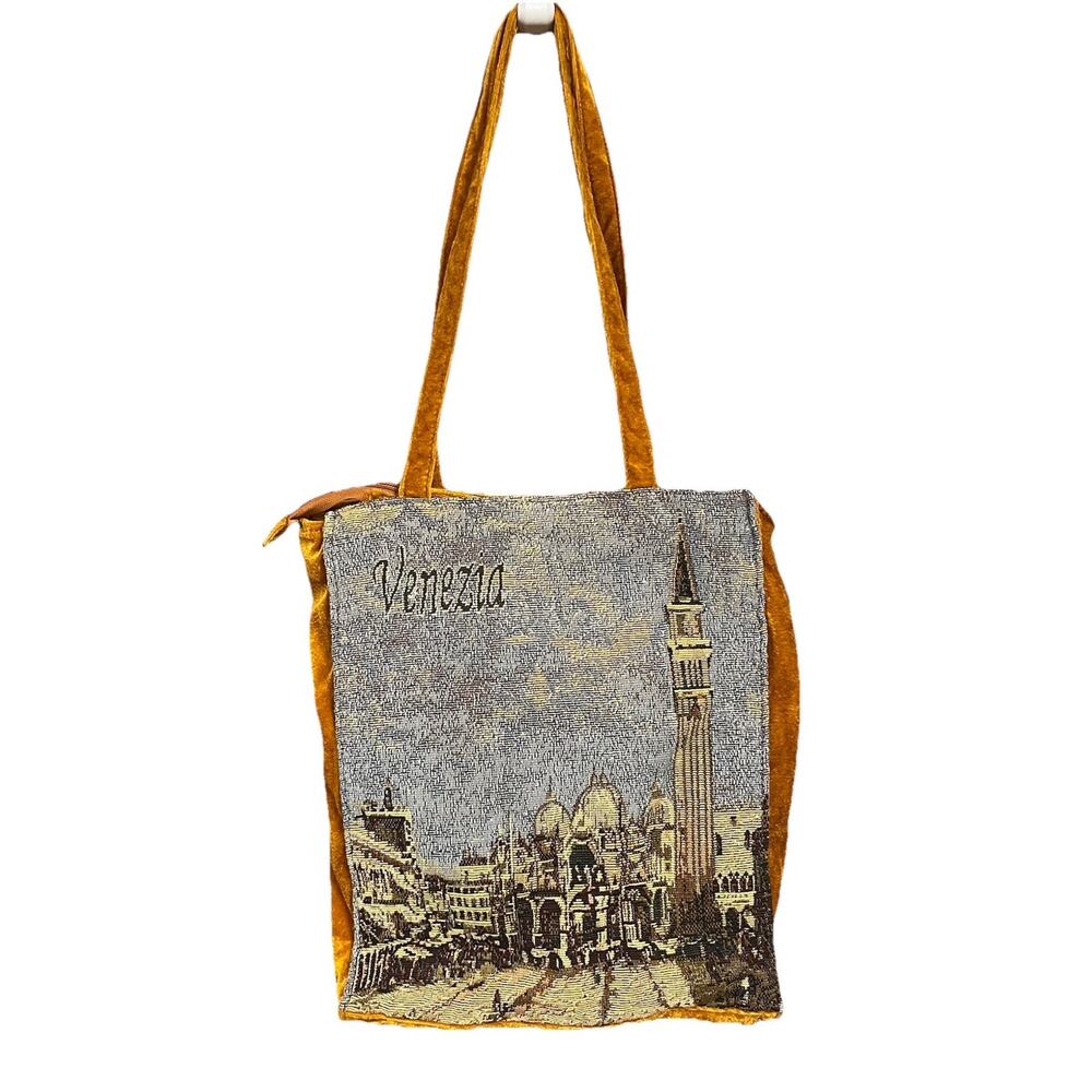 Vintage Venice Tapestry And Velvet Tote Bag 90s